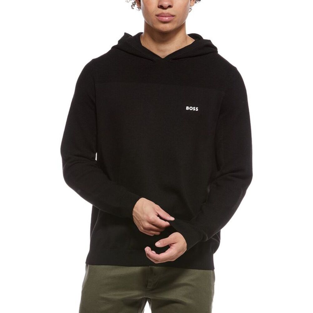 Hugo Boss Mens  Momentum Wool-Blend Hoodie, Black